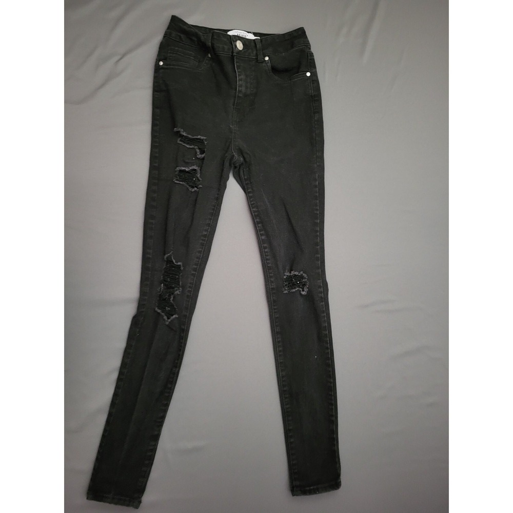 Refuge Denim Miami Black Distressed Skinny Jeans High Rise Size 3